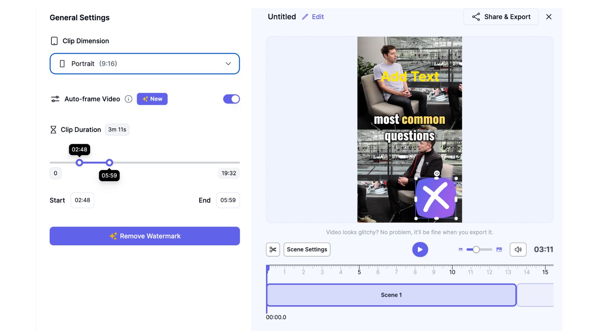 AI will automatically find the best layout for your video.